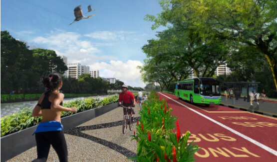 Artist's impression of transit-priority corridor along Jurong Canal Drive Extension